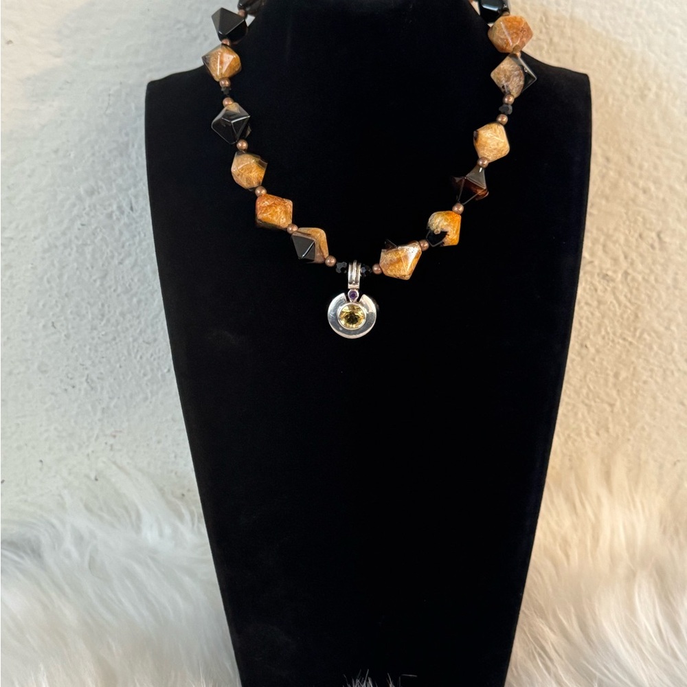 NWOT Beaded Necklace with Sterling Silver Citrine Pendant - Picture 2 of 8